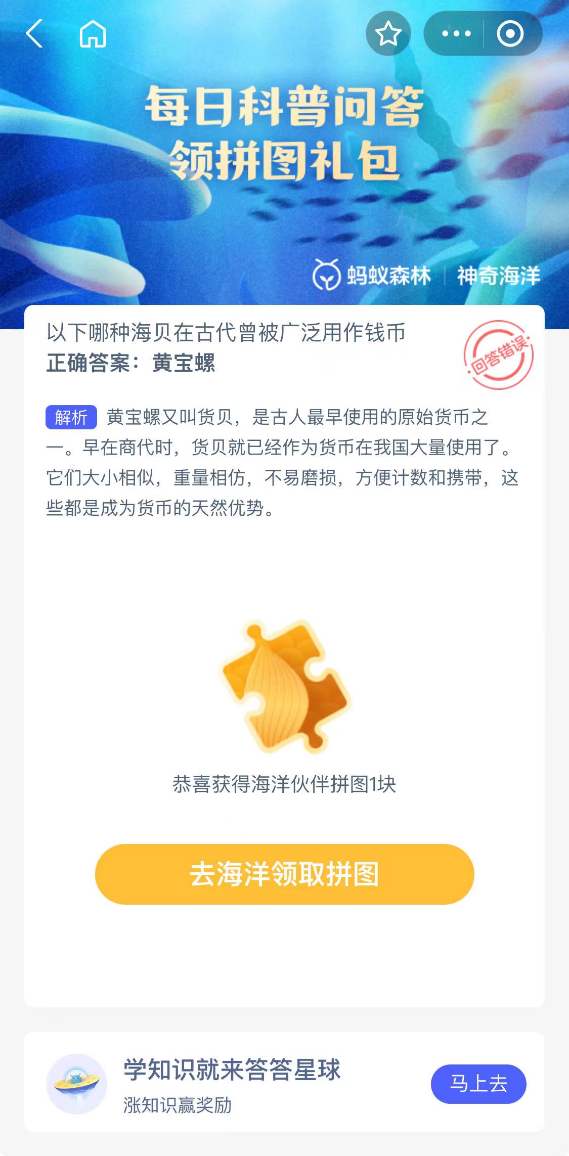 以下哪种海贝在古代曾被广泛用作钱币